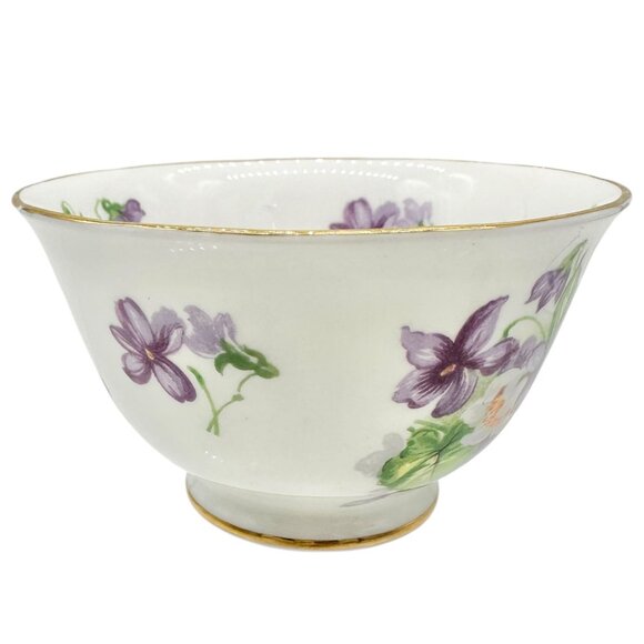 Royal Chelsea English Bone China Creamer and Sugar Bowl Set Purple Floral 3" Dia - Picture 4 of 13